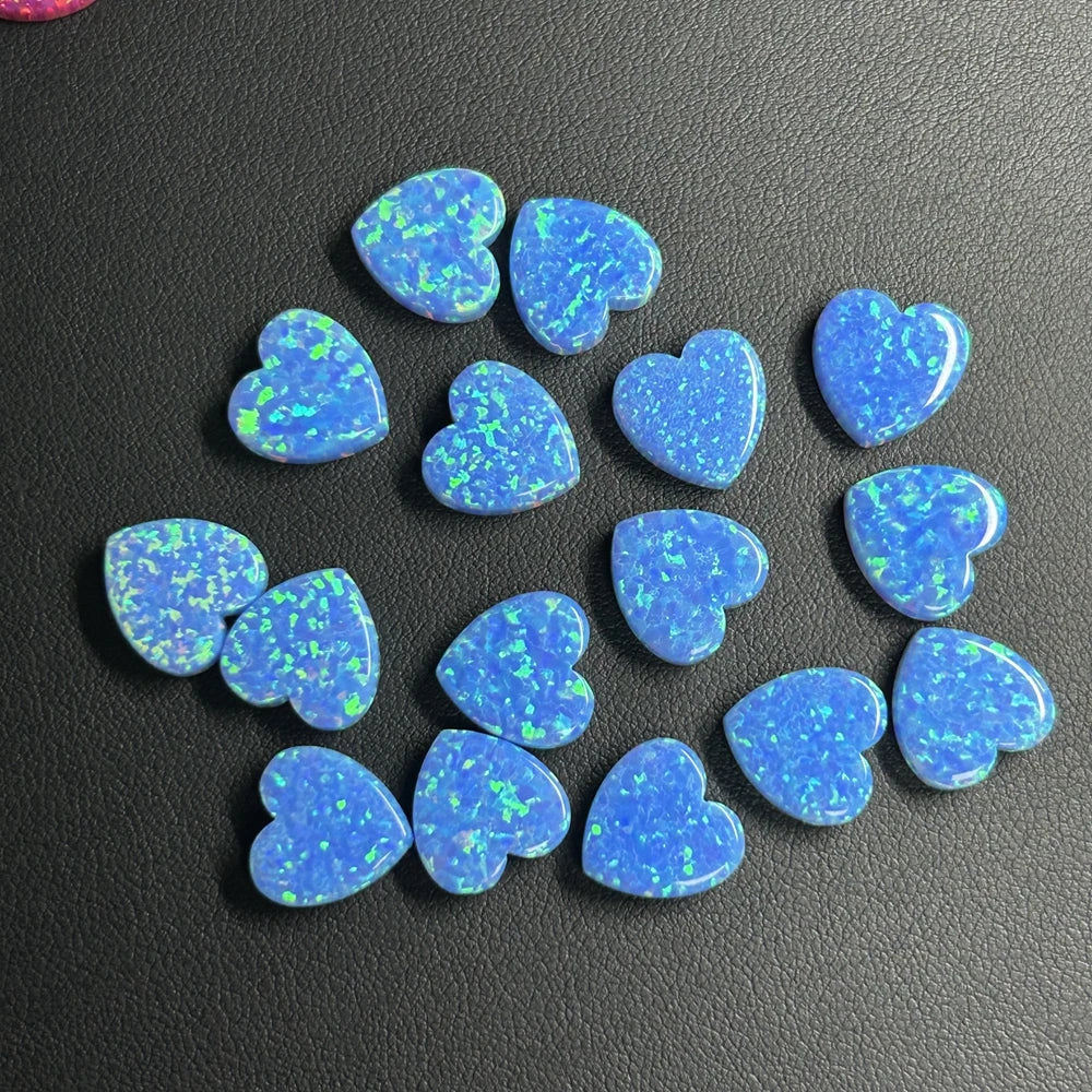 12x12mm Blue Fire Heart Cut Flat Base Cabochon Pendant Stone With 1.1mm Hole Opal Beads