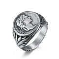MECYLIFE European Jewelry Emperor Julius Caesar Head Ring for Men Stainless Steel Rings Signet Ring