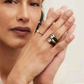 Big Resctangular Zircon CZ Stone Stainless Steel Green Black Enamel Signet Ring