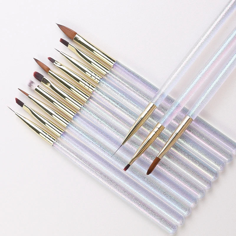 Professional UV Gel Brush Pen with Mermaid Handle Oval Flat Glitter Nail Art Painting Drawing Brush Nylon Material