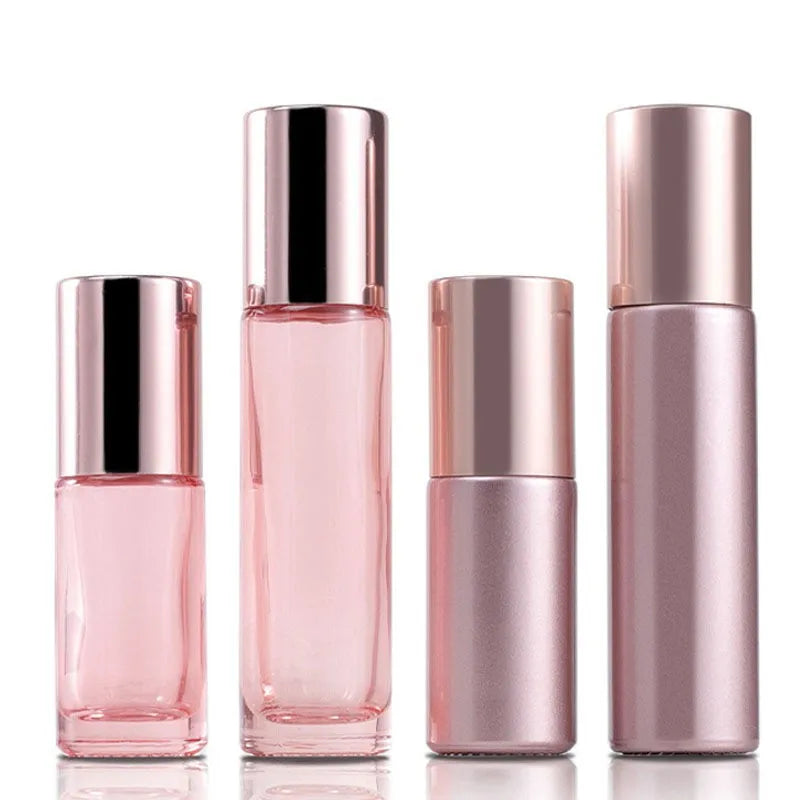 Ready to Ship Rose Gold Roll on Bottles 10ml 5ml Glass Bottle Perfume Essential Oil Roller Bottle with Rose Gold Lid
