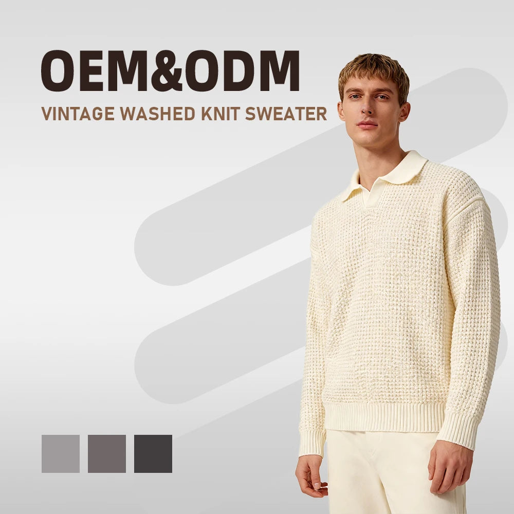 Casual Loose Fit Autumn Winter Logo Front Knitted V-Neck Turtleneck Sweater Long Sleeve Pullover for Teenagers