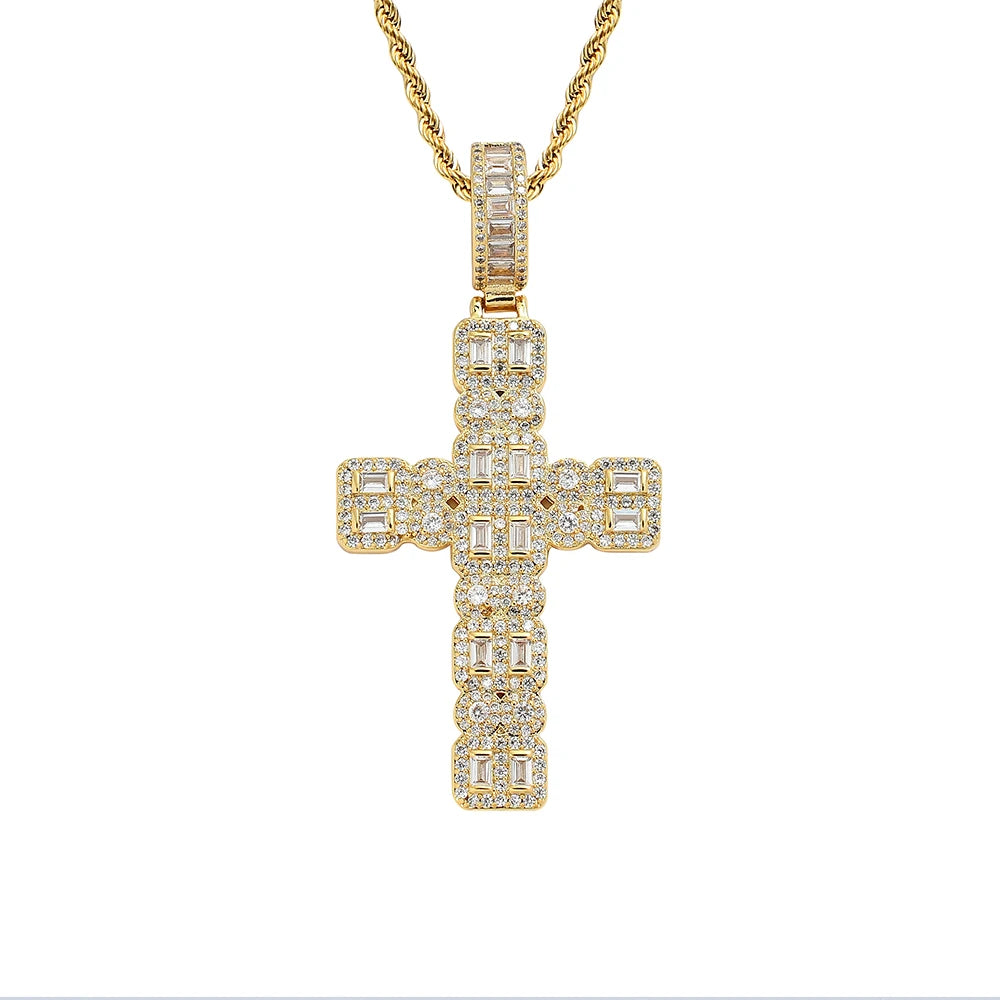 CN341  Brass Setting CZ Cross Pendants Hip Hop Necklace Bling Bling Jewelry