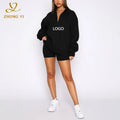 Wholesale Womens Oversized Half Zip Pullover Sweatshirts Long Sleeve Zip Fleece Hoodie Custom Logo Women Clothes