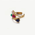 Inoxidable Blue Ruby Sapphire Gold Adjustable Finger Stainless Steel Rings Jewelry With Weddeinf Red Oval Stone for Women Girls