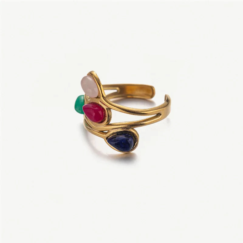 Inoxidable Blue Ruby Sapphire Gold Adjustable Finger Stainless Steel Rings Jewelry With Weddeinf Red Oval Stone for Women Girls