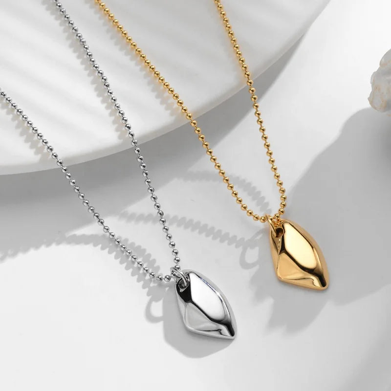 Personalized Simple Quality Stainless Steel 18k Gold Plated Jewelry Irregular Square Solid Pendant Bead Chain Necklace for Women