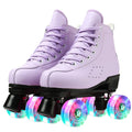 PU Leather Roller Skates Skating Shoes Sliding Inline Quad  Sneakers Training  4 Wheels Flash