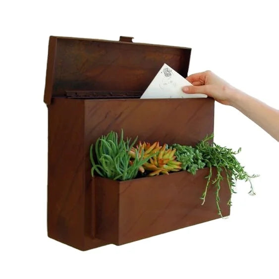 Custom Corten Steel Waterproof Wall Mount Residential and Office Mailbox