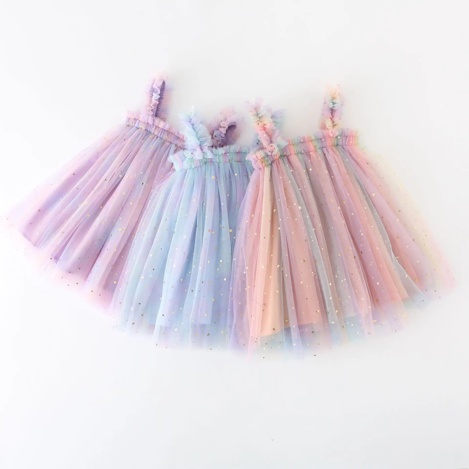 New Girls's Skirts Sequin Star Rainbow Suspender Dress Mesh Fluffy 1-6Years Girls Skirts