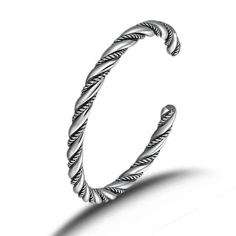 5mm Wholesale S925 Sterling Silver Bangles Bracelets for Men and Women Vintage Retro Open Twists Braided Bracelets Jewelry