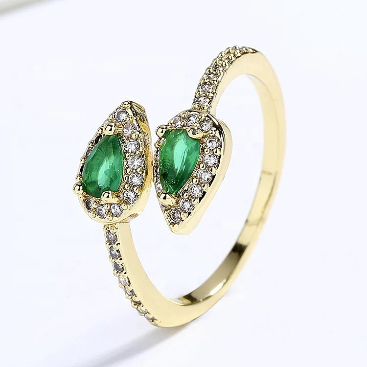 Guangzhou Factory Emerald Beautiful 18K Gold Green Fashion Jewelry Rings for Girls or Women Waterproof