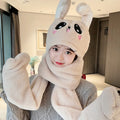 Outdoor Winter Warm Thicken Beanie Scarf Kits Cute Rabbit Fuzzy Fluppy Hat Fur Woman Scarf Hat Glove Sets