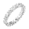 YILUN Rhodium Plated Classic Design Weddings Band Ring Cubic Zirconia 925 Sterling Silver Eternity Ring for Women