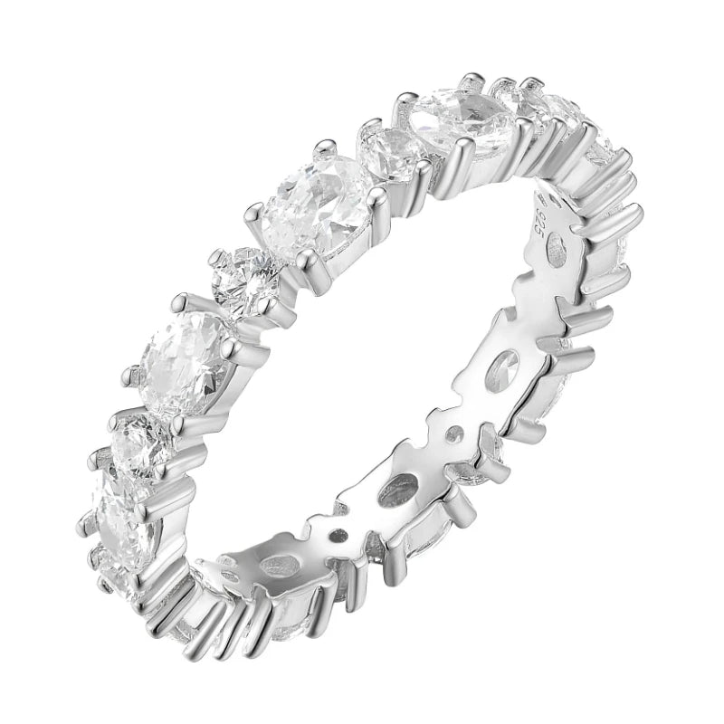 YILUN Rhodium Plated Classic Design Weddings Band Ring Cubic Zirconia 925 Sterling Silver Eternity Ring for Women