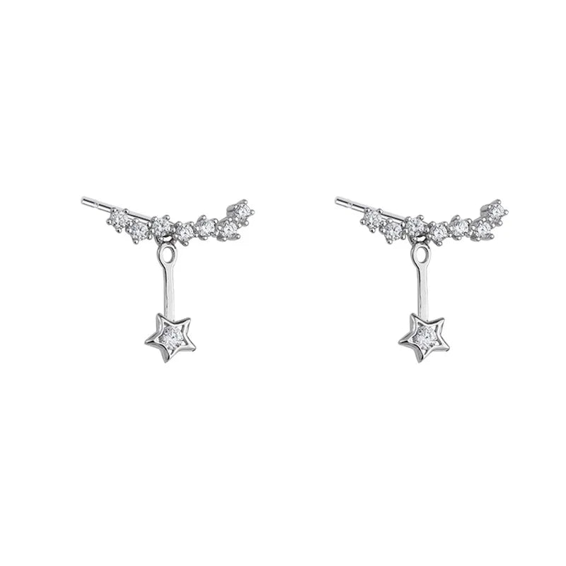 New Hot 925 Sterling Silver Crystal Star Earrings for Women Fashion Statement Jewelry