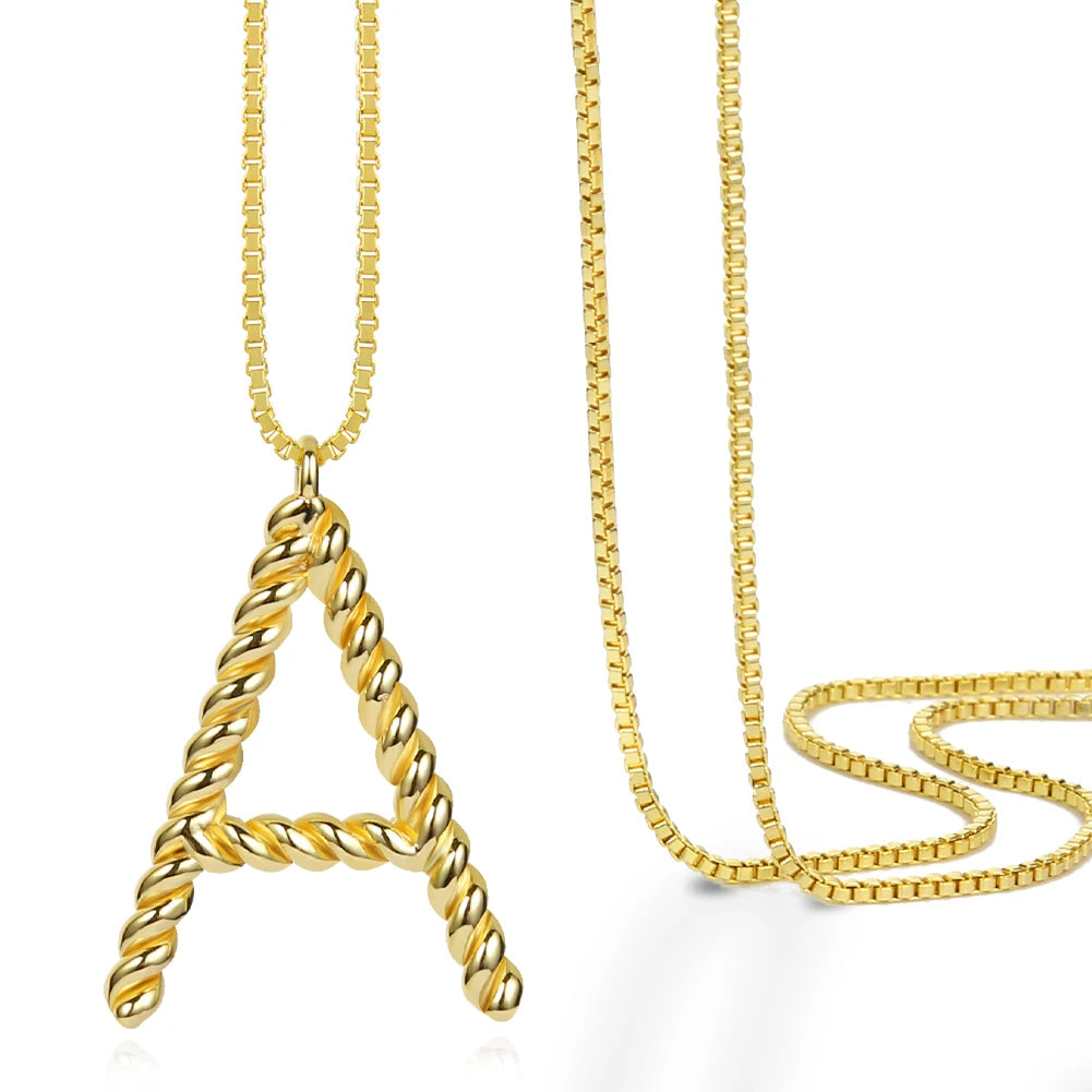 Personalized Hip-Hop Twist Initial Necklace Gold-Plated Brass Party Chain Link Necklace