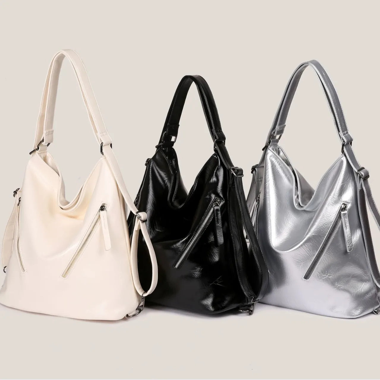 Women's PU Leather Multi-Functional Tote Bag New Fashionable Shoulder Crossbody Bag Zipper Closure Polyester Lining Soft
