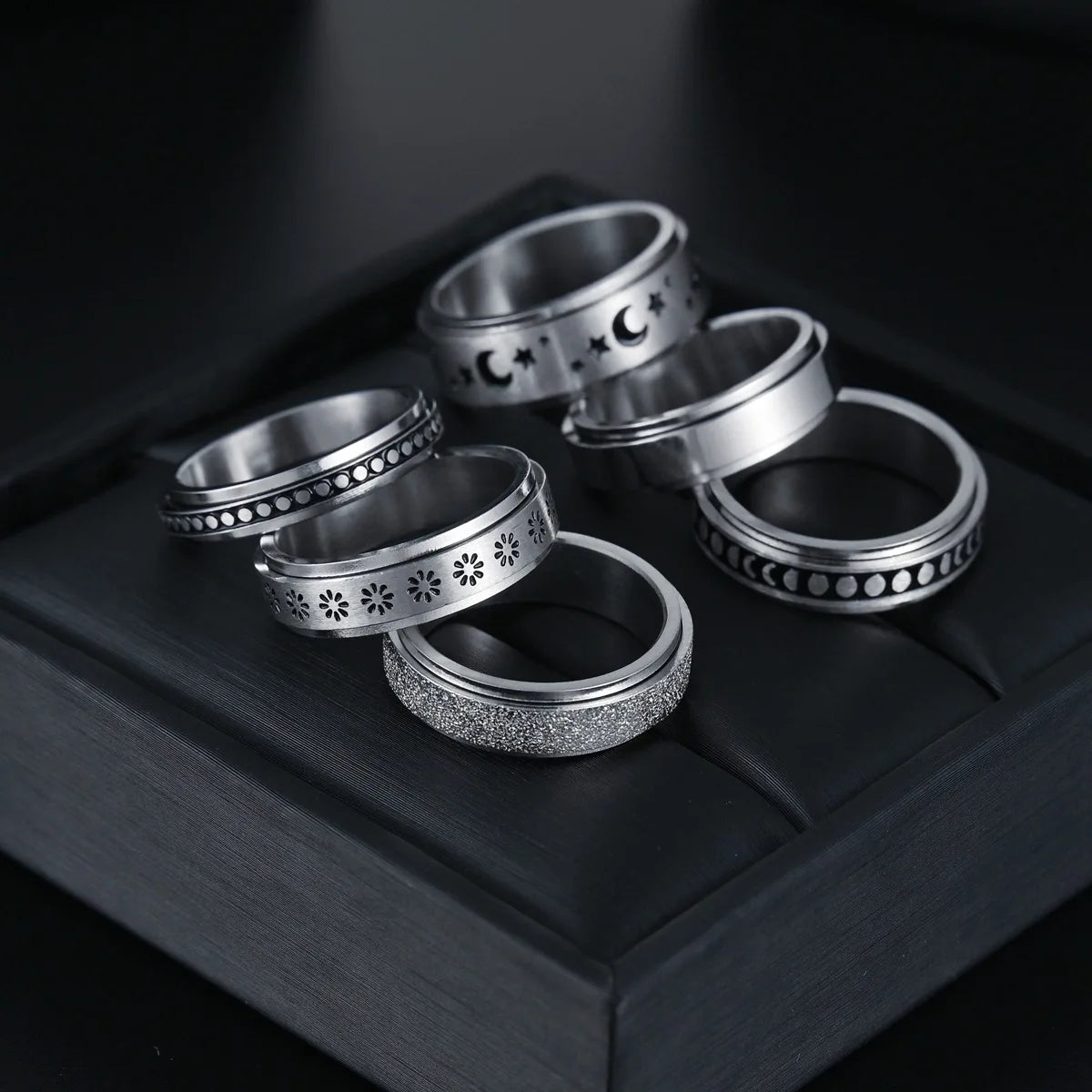 Mixed Style Women Moveable Steel Fidget Anxiety Spinner Ring Jewelry