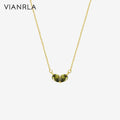 VIANRLA 925 Sterling Silver Olive Green Gem Stone Love Heart Necklace