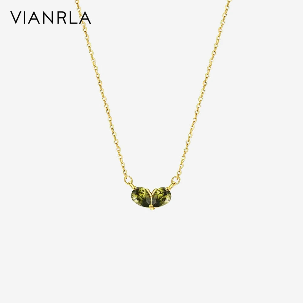 VIANRLA 925 Sterling Silver Olive Green Gem Stone Love Heart Necklace