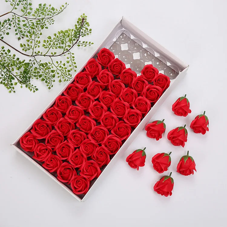 H112 Factory Wholesale 50 Pcs/Box Soap Roses Heads Gift Box Floral Scented Wedding Party Artificial Decorative Soap Flower
