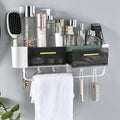 Wall-mounted Adhesive Plastic Multifunctional Bathroom Storage Rack with Hooks for Hanging