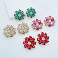 Fashion Inlaid Diamond Square Geometric Earrings Sparkle Crystal Rhinestone Windmill Stud Earrings