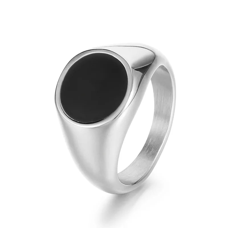 KALEN Unisex Classic Silver/Gold Color Stainless Steel&Enamel Round Jewelry Ring for Engagement