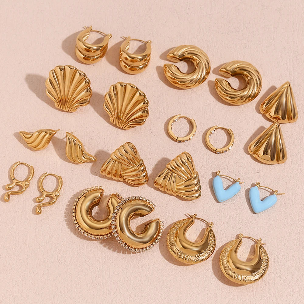 Dreamshow Waterproof Earrings Gold Plated Jewelry Set Twisted Hollow Earrings Ear Cuff Stainless Steel Earrings Set