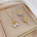 Fashion 18k Gold Plated Chain Zircon Swan Pendant Earrings Set Party Earring and Collars Necklace for Women