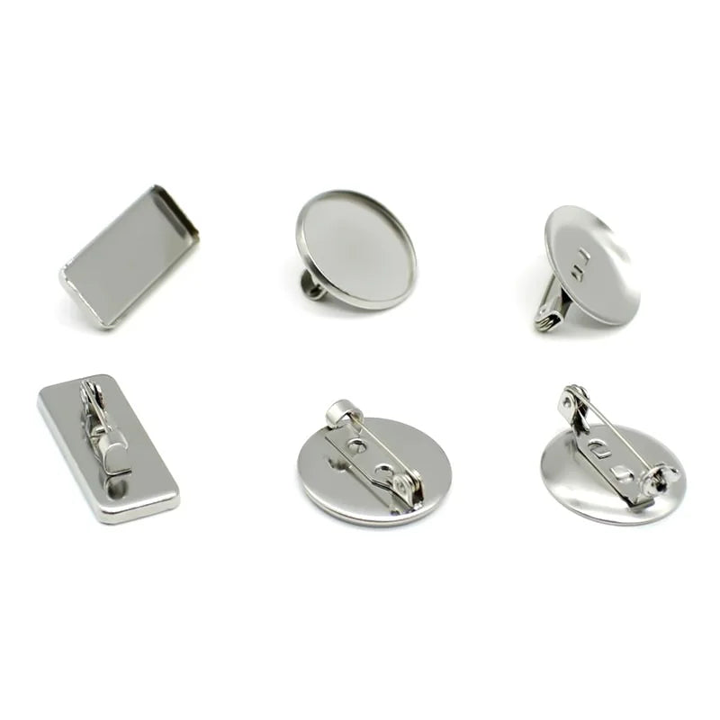 Fashion Stainless Steel Brooches Blank Brooch Base Tray with Safety Pin Back Clip Jewelry Components Metal Components