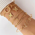 5Pcs/Set New Design Fashion Letter Butterfly Circle Open Bracelet for Women Jewelry