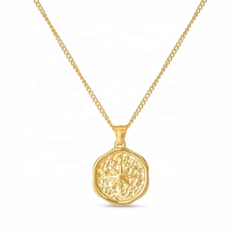 MECYLIFE Gold Plated Stainless Steel Compass Necklace Men's Fashion Jewelry Classic Star Necklace