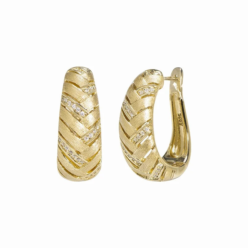 Aimgal Retro Wheat Weave Earrings 25mm/20mm Italian Brushed 5A Zircon on 18K Gold-Plated S925 Silver Luxury Gift Fine Jewelry
