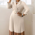 2024 Autumn and Winter European and American Fashionable Women's Suit Collar Elegant Pleated African Dress