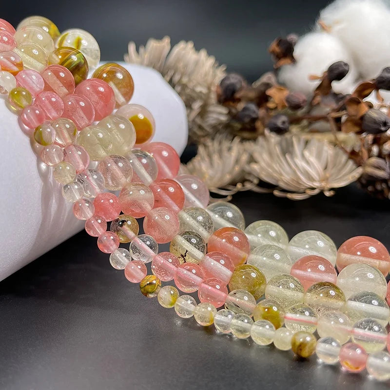 Wholesale Smooth Beads for Jewelry Making DIY Handmade Crafts Gold Cherry Quartz Gemstone Loose Beads