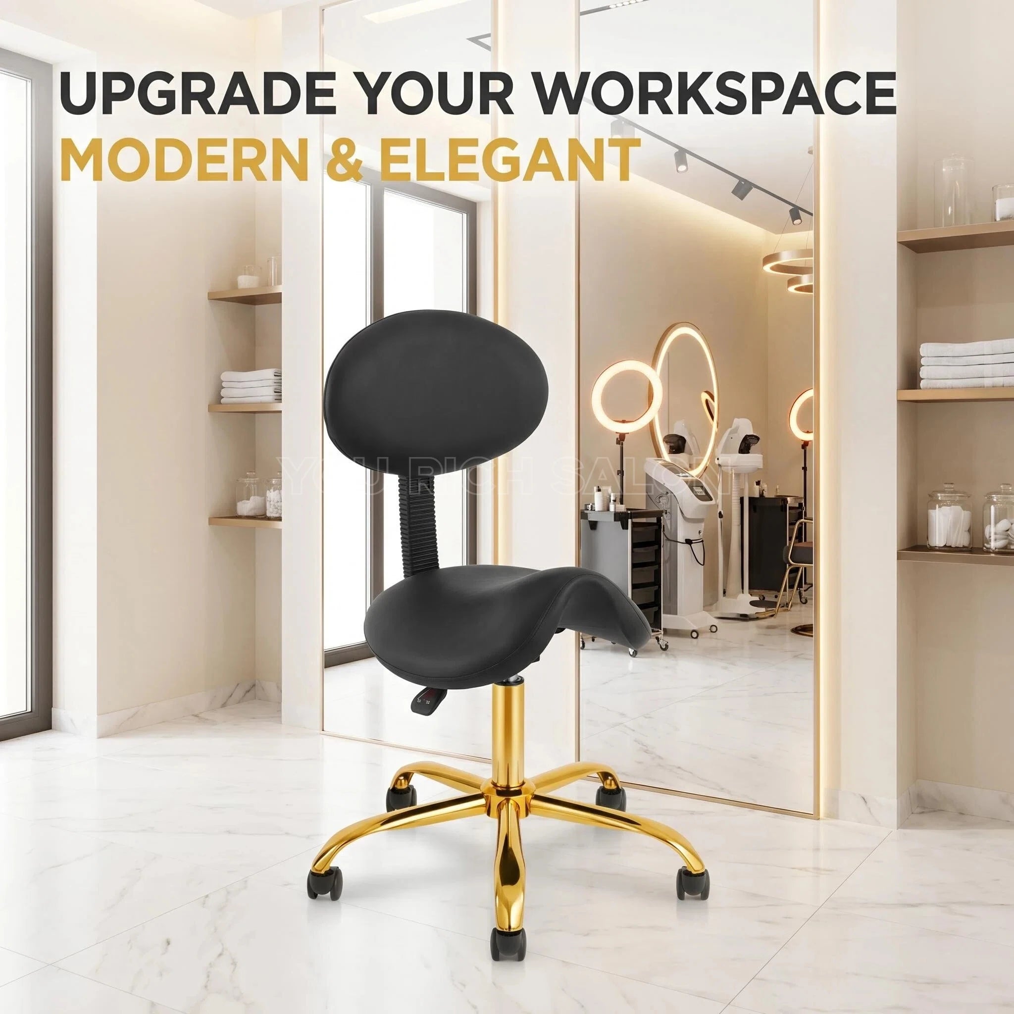 Salon Stool Gold Barber Chair for Barber Shop Swivel Stool with Lock Wheels Hair Beauty Master Chair for Massage