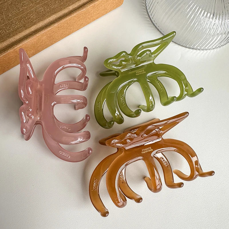 Women's Summer Luxury Hair Claws Jelly Thickened Acetic Acid Shark Clip Advanced Sense Grip Increases Hair Volume Cute Party