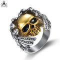 Hip Hop Engraved Gold Skull Rings for Men Waterproof 316L Stainless Steel Jewelry