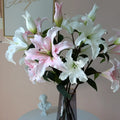 M126 Wedding Home Decor Flower Arrangement White Pink Artificial Lily Flower Bouquet Real Touch Latex Artificial Silk Lilies