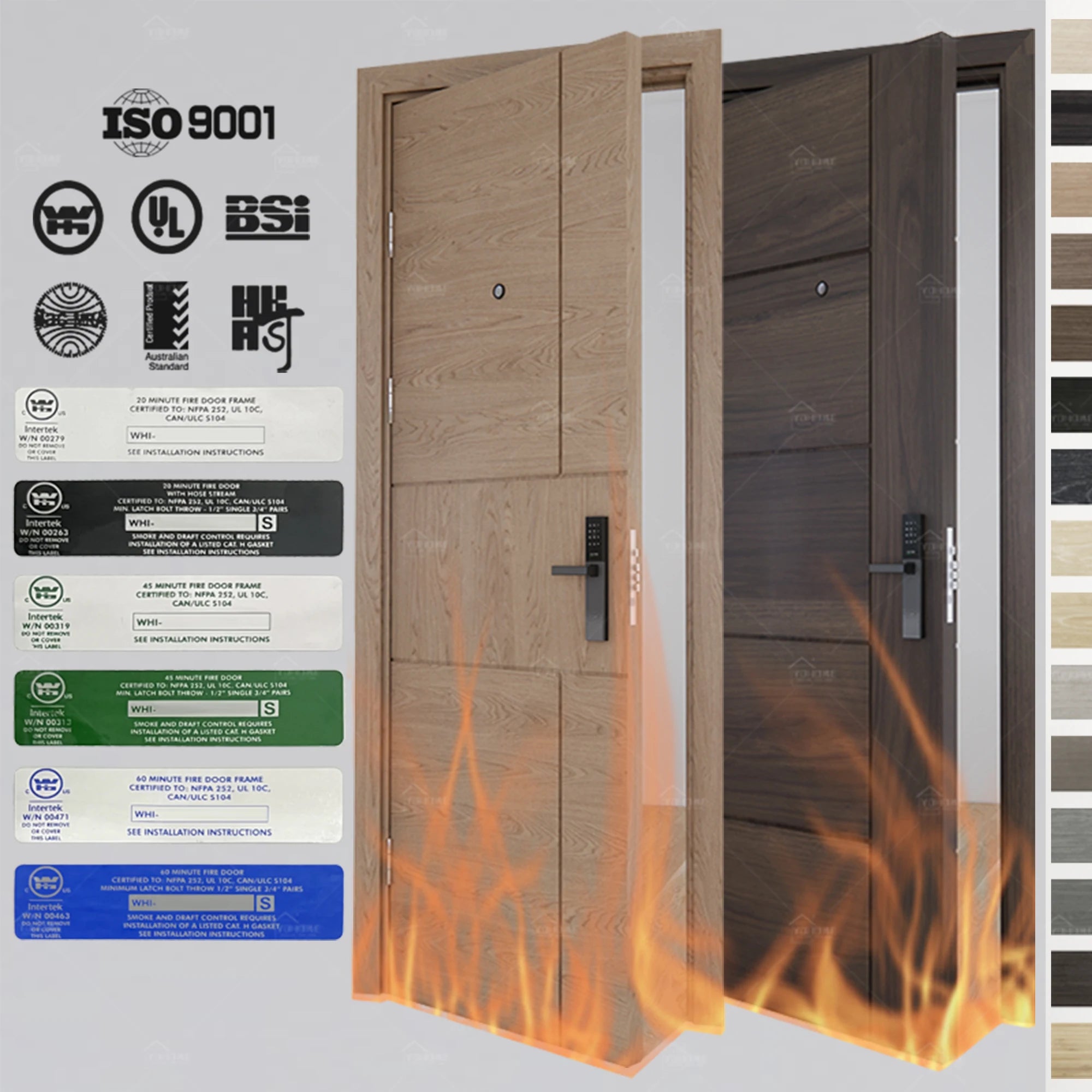 China Top Fire Doors Manufacturer Custom Interior Fire Rated Door for Apartment Hotel Wood Fireproof Engineered Fire Doors