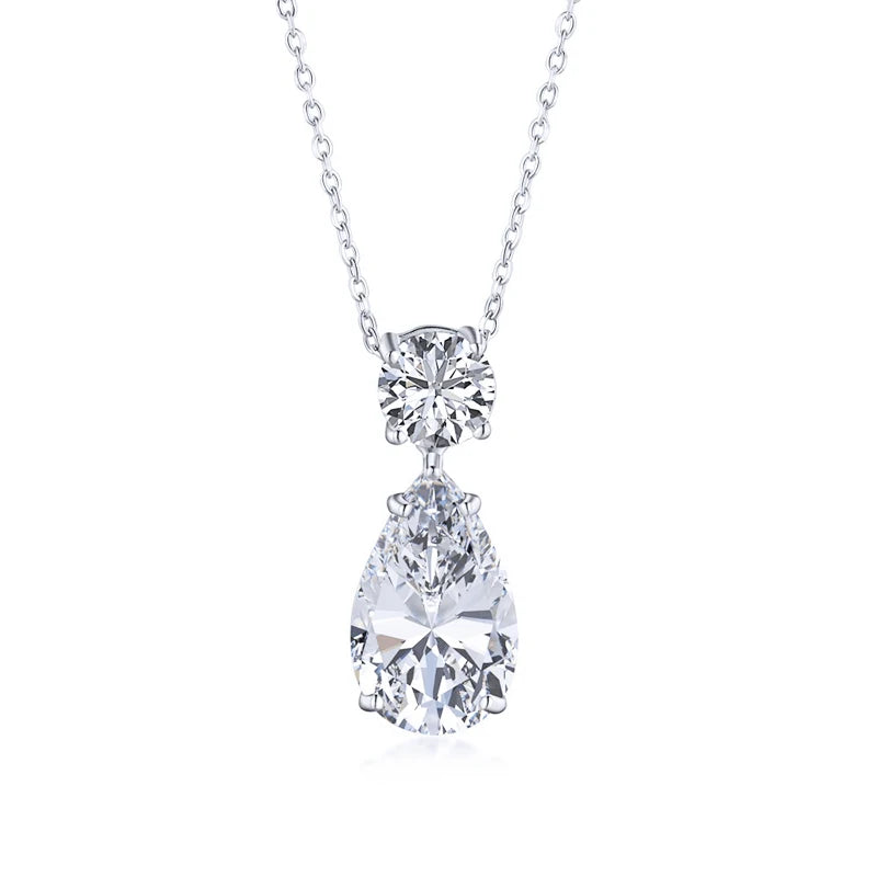 Luster Women Trendy Style Round and Pear Shaped Moissanite Pendant Genuine Silver Jewelry 925 Necklace With Stones