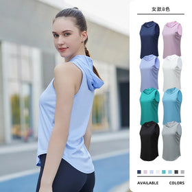 Outdoor Fitness Training Running QUICK DRY Yoga Breathable Anti-Shrink Women's Sports Hood tank Top Vest