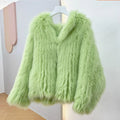 OFTBUY Winter Women's Casual Jacket Bat Sleeves Real Fox Fur Double-Sided Fur Strips Hooded Braids Youthful Loose Woven Short