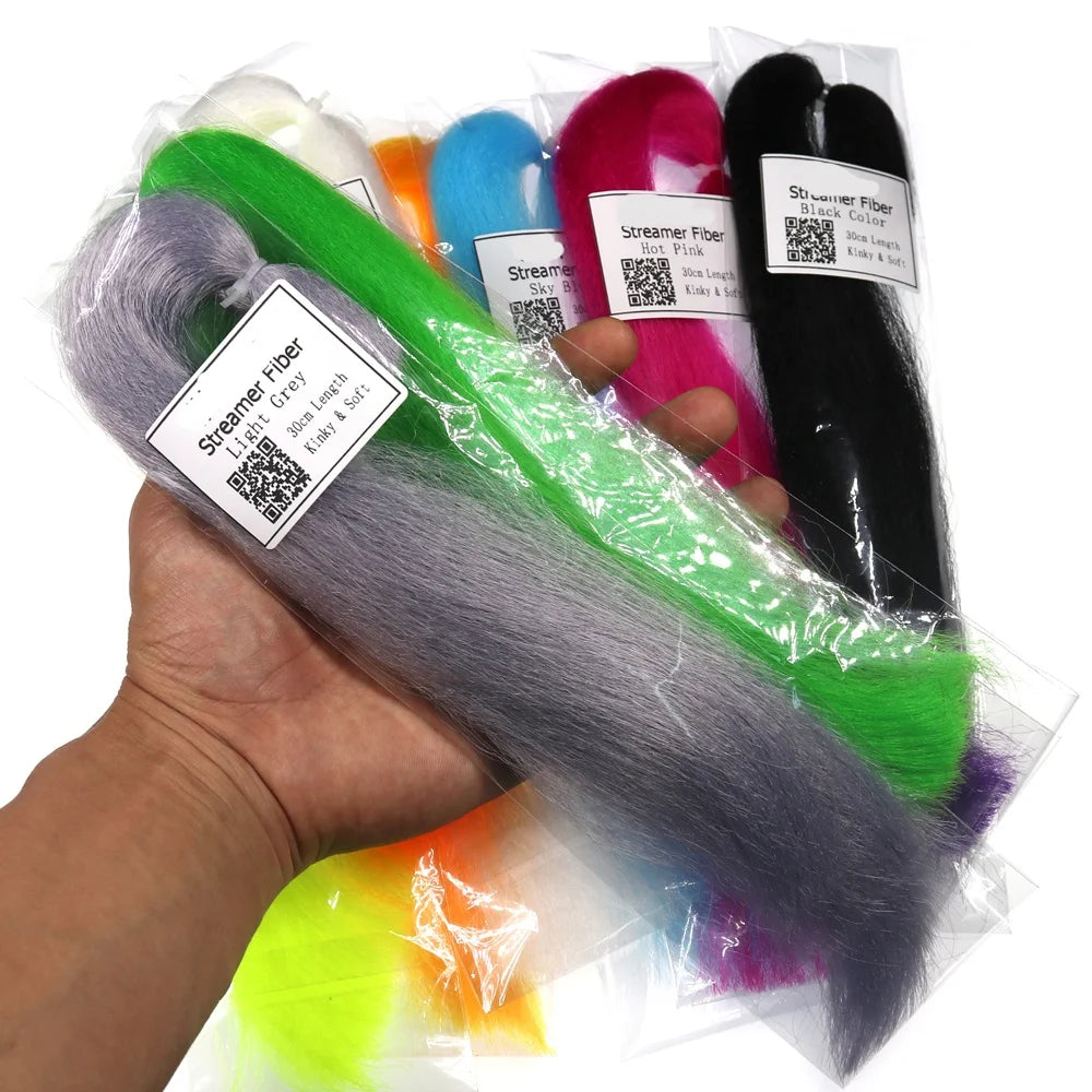 30CM Crimped Kinky Minnow Fiber Streamer Fly Fibers Bucktail Jig Head Tying Material for Bass Lure Fly Fishing in Lakes Streams