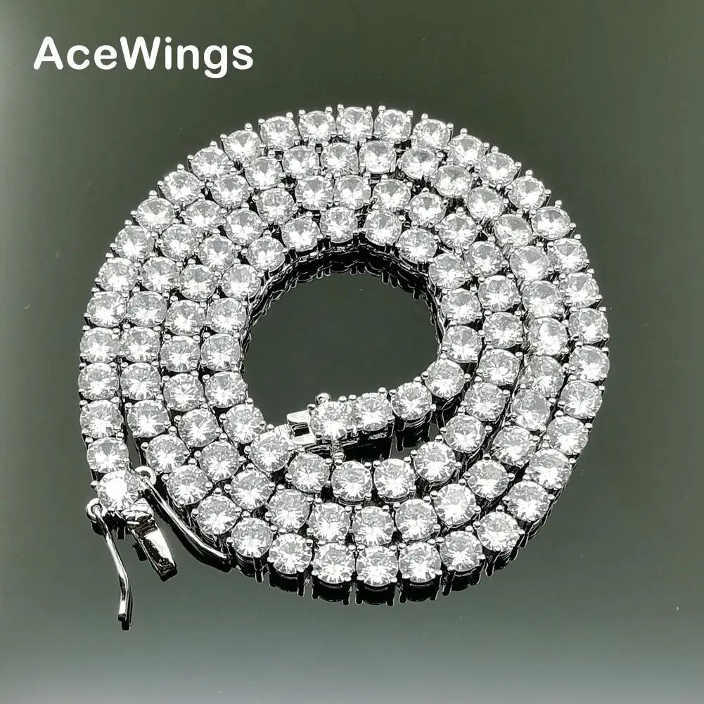 BC019 4mm Brass Zircon Tennis Chain 1 Row Necklace Hip Hop Bling Jewelry Gold Silver CZ Tennis Chain Necklace Iced Out