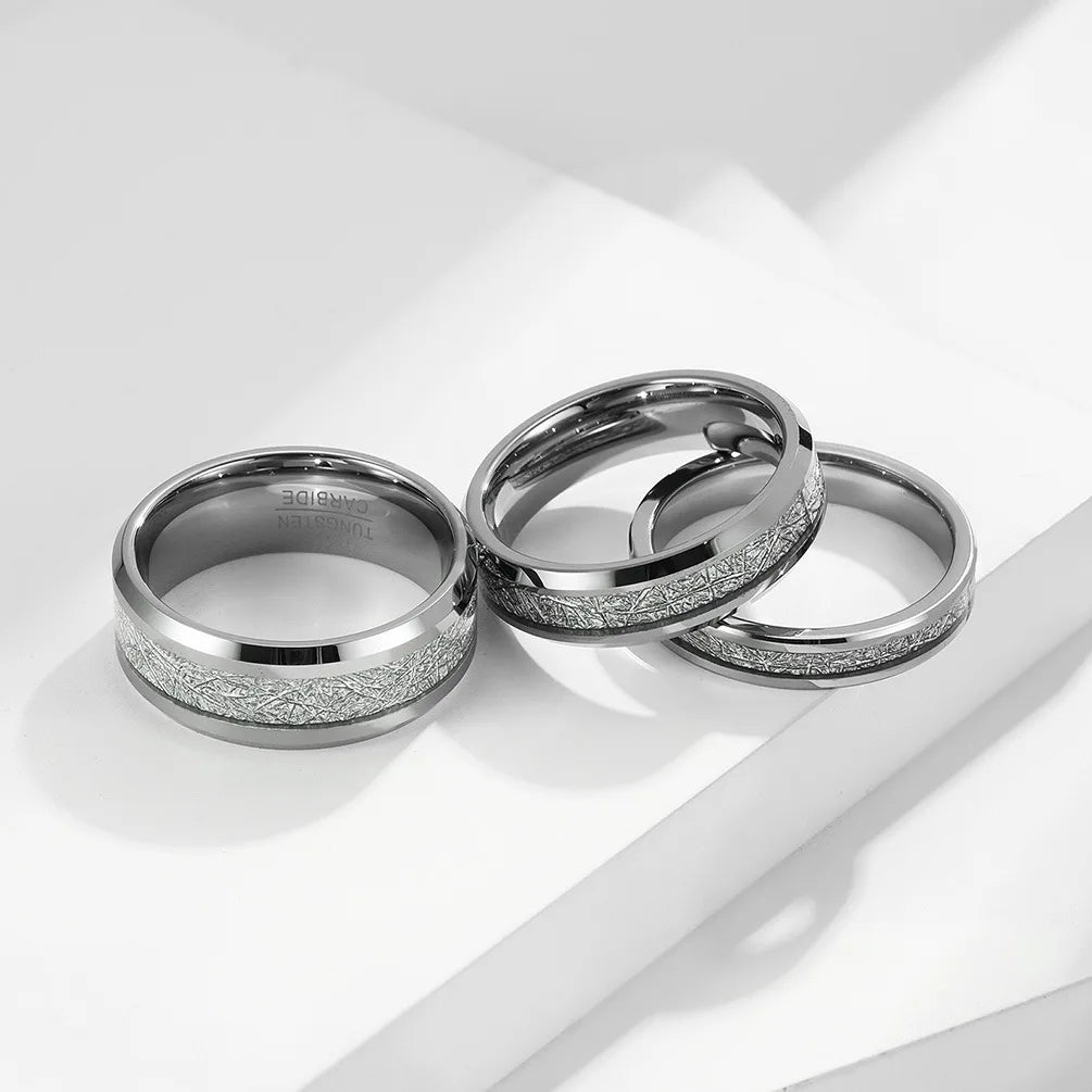 Poya K Ready to Ship Shining Polished Imitated Meteorite Tungsten Ring for Couple
