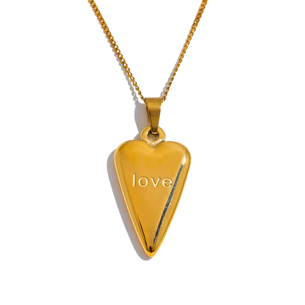 JINYOU 2028 Stainless Steel Heart Love Pendant Necklace Gold Chain Trendy Valentine's Day Gift Daily Jewelry Waterproof