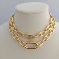NM35971 Gold Chunky Large Link Chain Necklace Carabiner Spring Lock Clasp Puffed Mariner Link European Designed